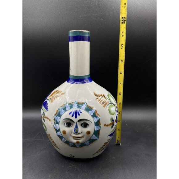 Erandi Tonala Tequila Tumble Up Folk Art Jug Sun Face Florals 11.5” Ceramic - Picture 12 of 14